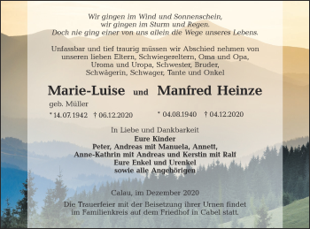 Traueranzeige von Marie-Luise und Manfred Heinze von lausitzer_rundschau