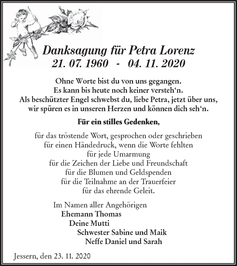  Traueranzeige für Petra Lorenz vom 04.12.2020 aus lausitzer_rundschau