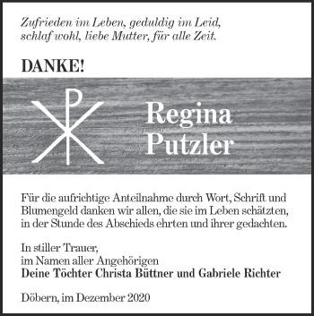 Traueranzeige von Regina Putzler von lausitzer_rundschau