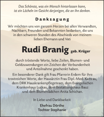 Traueranzeige von Rudi Branig von lausitzer_rundschau