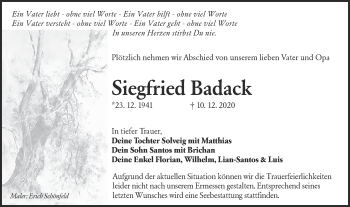 Traueranzeige von Siegfried Badack von lausitzer_rundschau