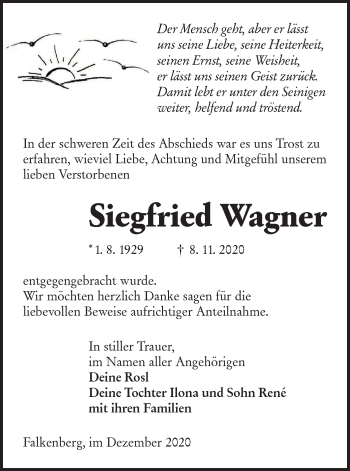 Traueranzeige von Siegfried Wagner von lausitzer_rundschau