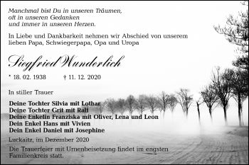 Traueranzeige von Siegfried Wunderlich von lausitzer_rundschau