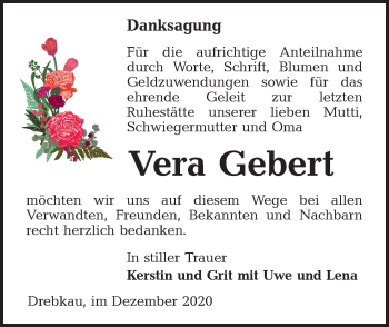 Traueranzeige von Vera Gebert von lausitzer_rundschau