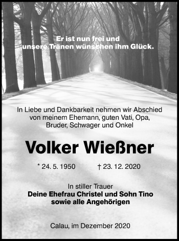 Traueranzeige von Volker Wießner von lausitzer_rundschau