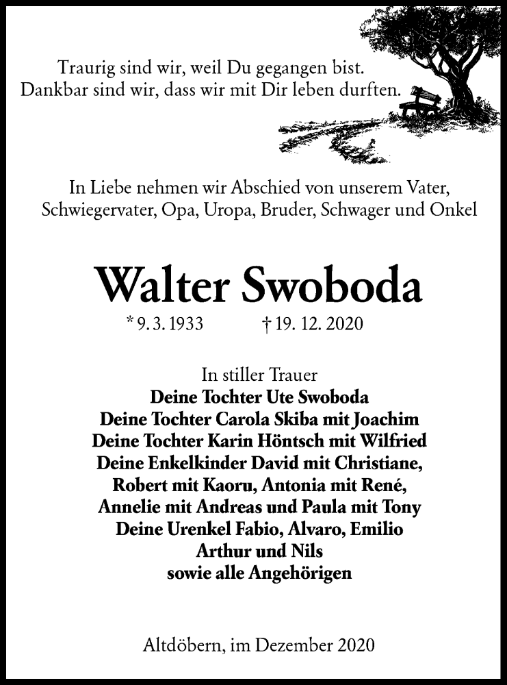  Traueranzeige für Walter Swoboda vom 24.12.2020 aus lausitzer_rundschau