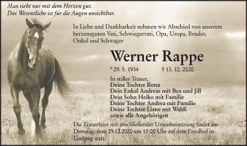 Traueranzeige von Werner Rappe von lausitzer_rundschau