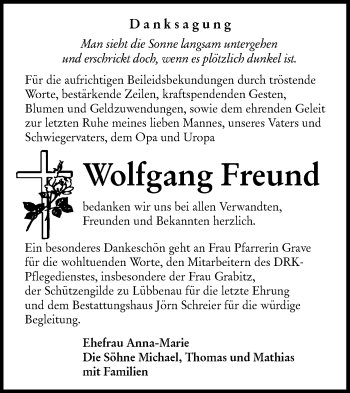 Traueranzeige von Wolfgang Freund von lausitzer_rundschau
