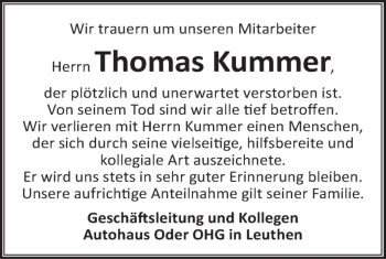 Traueranzeige von Thomas Kummer von LAUSITZER_RUNDSCHAU