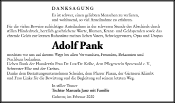 Traueranzeige von Adolf Pank von lausitzer_rundschau