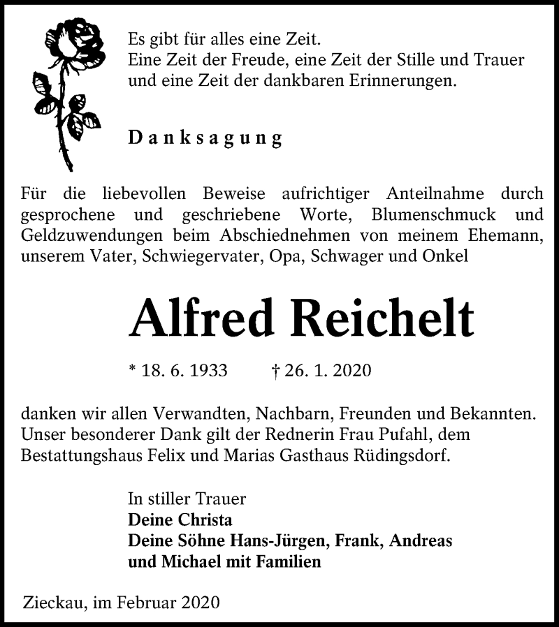  Traueranzeige für Alfred Reichelt vom 29.02.2020 aus lausitzer_rundschau