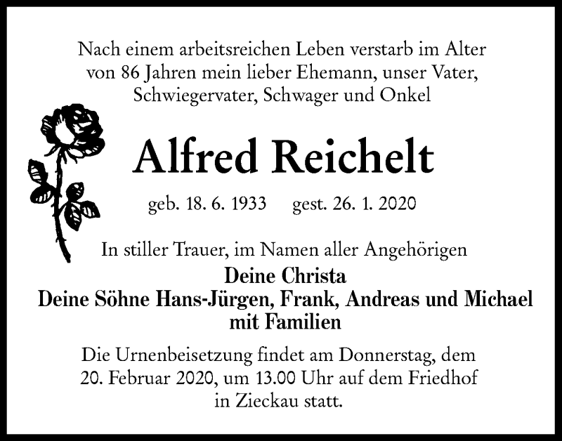  Traueranzeige für Alfred Reichelt vom 01.02.2020 aus lausitzer_rundschau