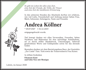 Traueranzeige von Andrea Köllner von lausitzer_rundschau