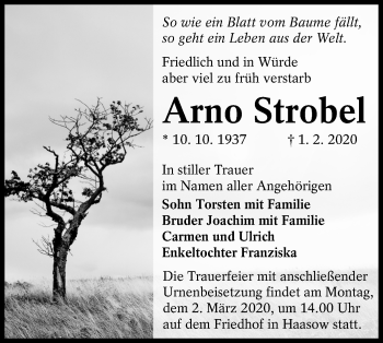 Traueranzeige von Arno Strobel von lausitzer_rundschau
