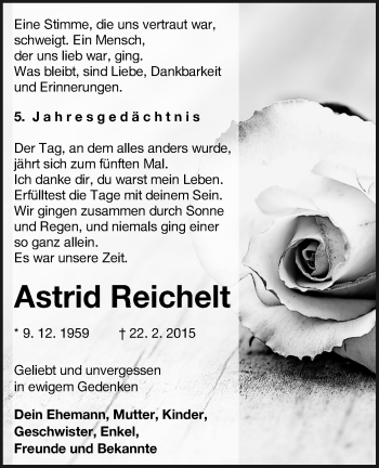 Traueranzeige von Astrid Reichelt von lausitzer_rundschau