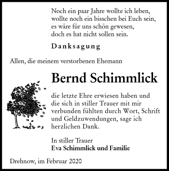 Traueranzeige von Bernd Schimmlick von lausitzer_rundschau