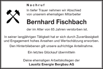 Traueranzeige von Bernhard Fischbach von lausitzer_rundschau