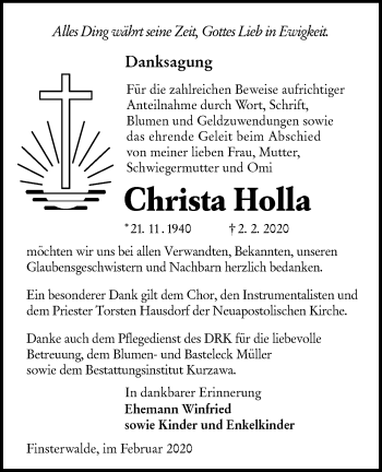 Traueranzeige von Christa Holla von lausitzer_rundschau