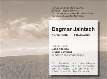 Traueranzeige von Dagmar Jaintsch von lausitzer_rundschau
