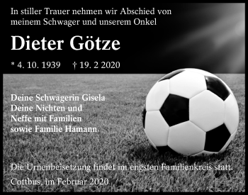 Traueranzeige von Dieter Götze von lausitzer_rundschau