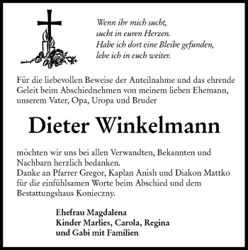 Traueranzeige von Dieter Winkelmann von lausitzer_rundschau