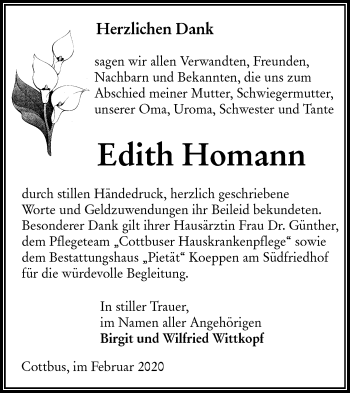 Traueranzeige von Edith Homann von lausitzer_rundschau