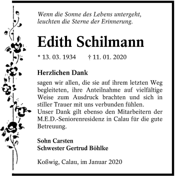 Traueranzeige von Edith Schilmann von lausitzer_rundschau