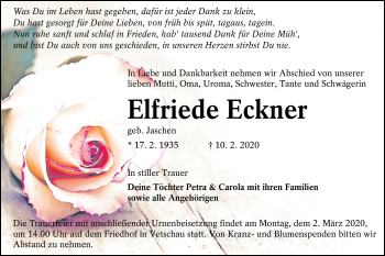 Traueranzeige von Elfriede Eckner von lausitzer_rundschau