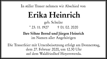 Traueranzeige von Erika Heinrich von lausitzer_rundschau