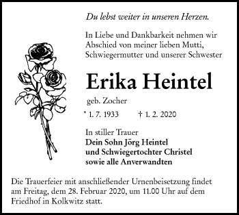 Traueranzeige von Erika Heintel von lausitzer_rundschau