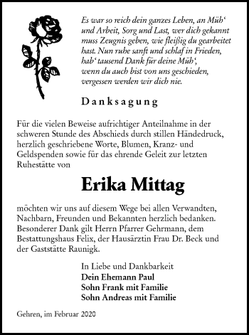 Traueranzeige von Erika Mittag von lausitzer_rundschau