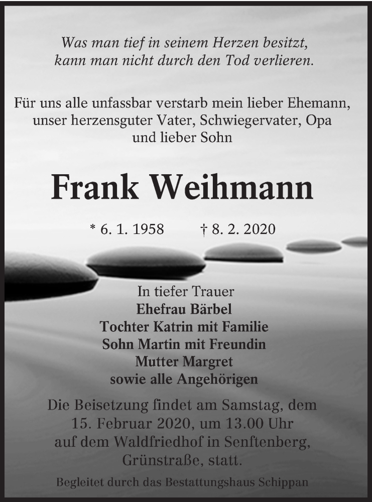  Traueranzeige für Frank Weihmann vom 12.02.2020 aus lausitzer_rundschau