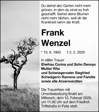 Traueranzeige von Frank Wenzel von lausitzer_rundschau
