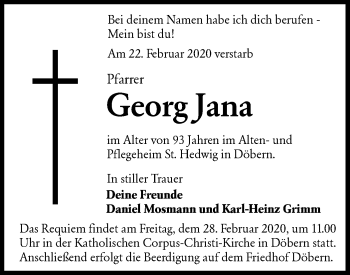 Traueranzeige von Georg Jana von lausitzer_rundschau