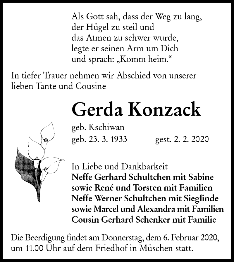  Traueranzeige für Gerda Konzack vom 04.02.2020 aus lausitzer_rundschau