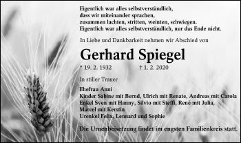 Traueranzeige von Gerhard Spiegel von lausitzer_rundschau