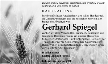 Traueranzeige von Gerhard Spiegel von lausitzer_rundschau