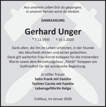 Traueranzeige von Gerhard Unger von lausitzer_rundschau