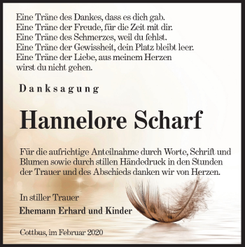 Traueranzeige von Hannelore Scharf von lausitzer_rundschau