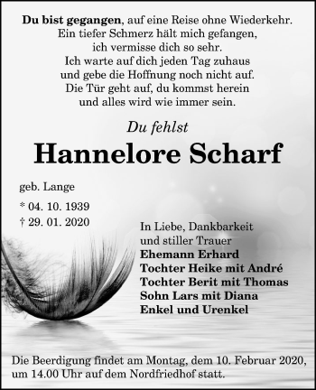 Traueranzeige von Hannelore Scharf von lausitzer_rundschau