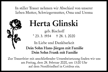 Traueranzeige von Herta Glinski von lausitzer_rundschau