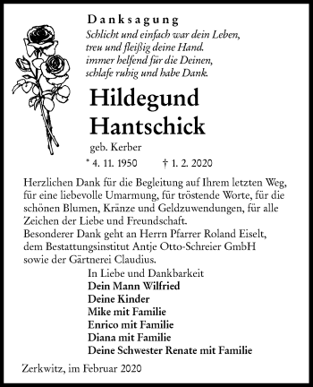Traueranzeige von Hildegund Hantschick von lausitzer_rundschau