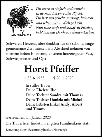 Traueranzeige von Horst Pfeiffer von lausitzer_rundschau