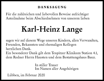 Traueranzeige von Karl-Heinz Lange von lausitzer_rundschau