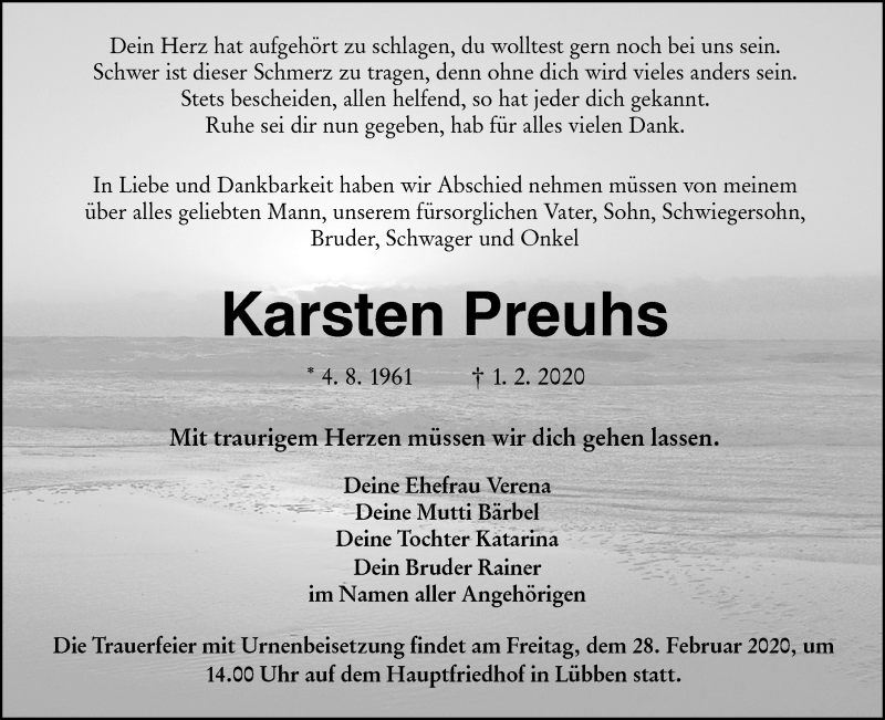  Traueranzeige für Karsten Preuhs vom 22.02.2020 aus lausitzer_rundschau