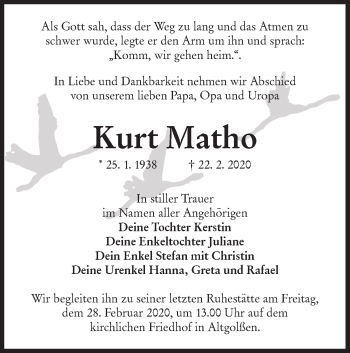Traueranzeige von Kurt Matho von lausitzer_rundschau