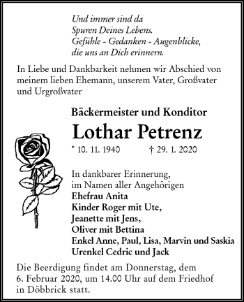Traueranzeige von Lothar Petrenz von lausitzer_rundschau
