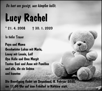 Traueranzeige von Lucy Rachel  von lausitzer_rundschau