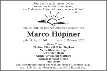 Traueranzeige von Marco Höpfner von lausitzer_rundschau