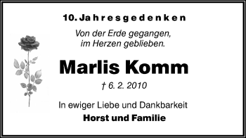 Traueranzeige von Marlis Komm von lausitzer_rundschau